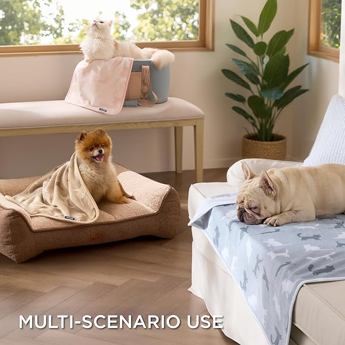 Bedsure 1 Pack 3 Pet Blankets, Super Soft Fluffy Premium Fleece Flannel Portable Throw Dog Blankets for Small Dogs, Printed Cat Puppy Blanket Pink/Grey/Brown Small(23x16 inch)