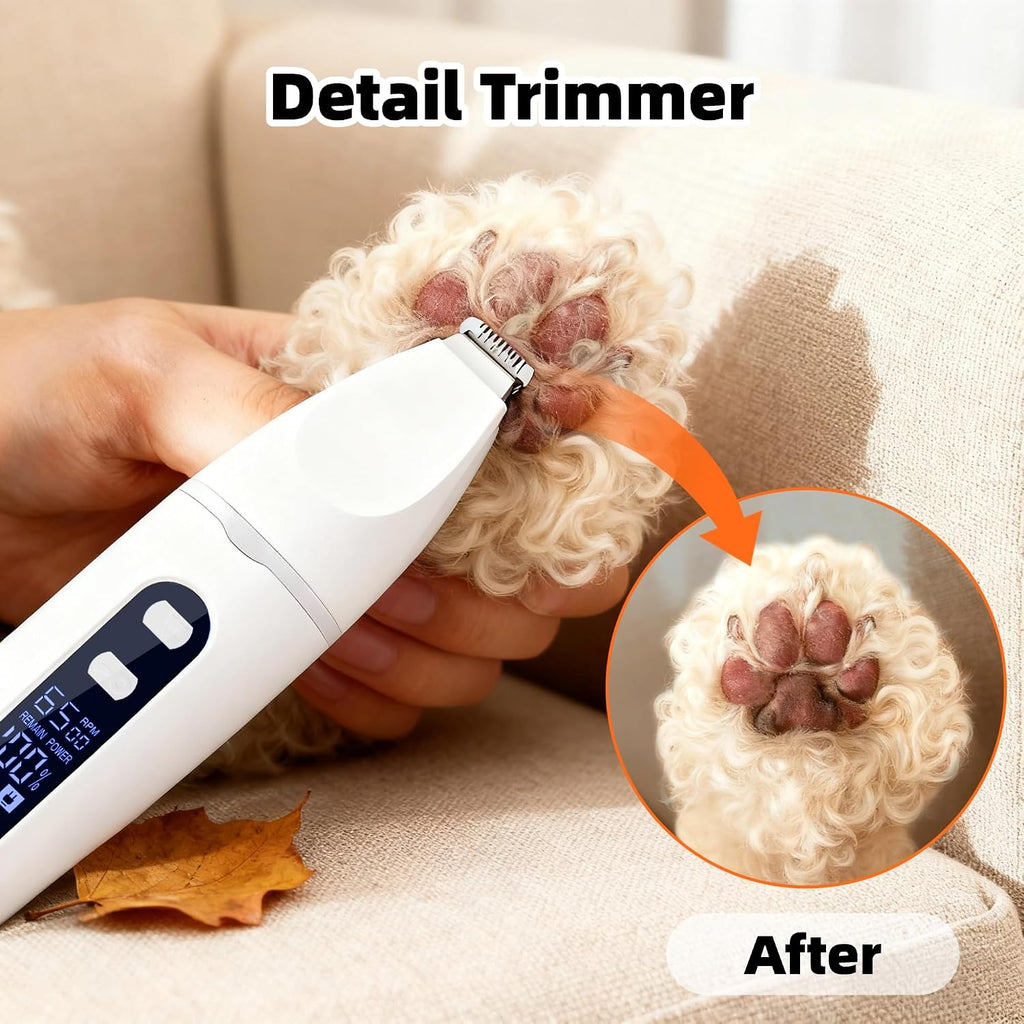 Dog Grooming Kit Hair Clipper with LCD Display - Low Noise Pet Hair Trimmer, Dog Nail Grinder Clippers for Grooming, Rechargeable Cordless Waterproof Paw Trimmer for Cats