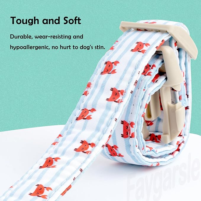 Faygarsle Cute Crab Pattern Dog Collar, Cotton Fabric, Light Blue Stripes, for Small Medium Large Dogs S