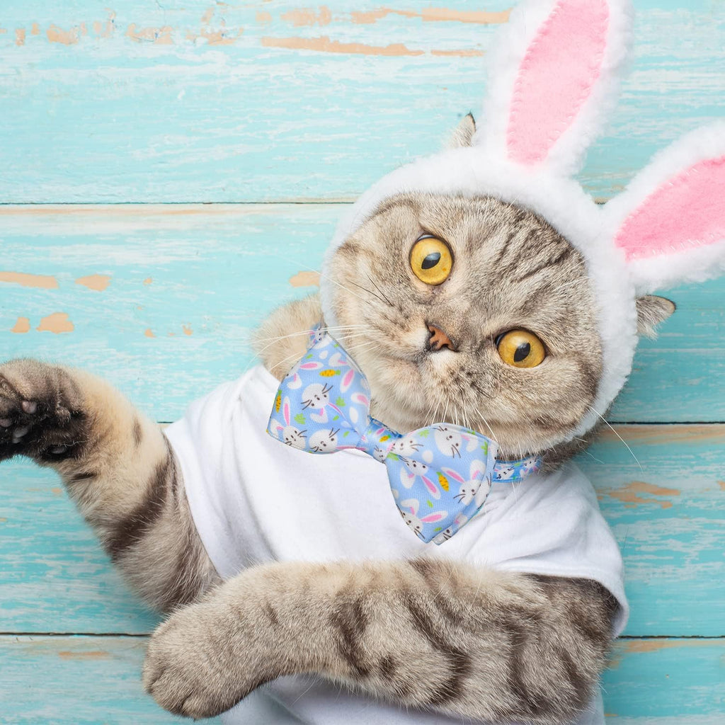 Easter Cat Collar with Bow Tie 2 Pack Adjustable Breakaway Safety Collars, Bunny and Easter Egg Patterns, Soft Nylon for Small & Medium Cats