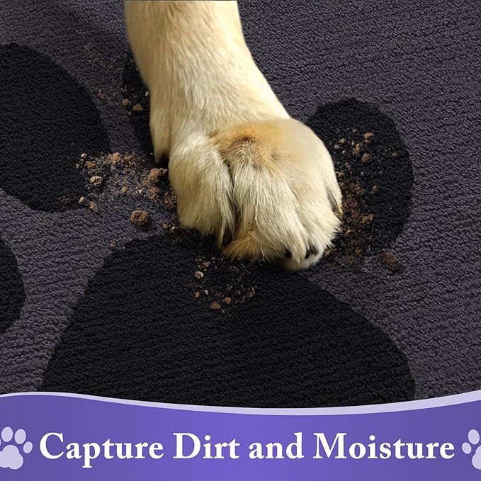 Buganda Dog Door Mat for Muddy Paws, Absorbent Dirt Trapper Non Slip Indoor Doormats, Washable Low-Profile Mat for Mud Dogs, Entryway Carpet for Inside Floor (47x32 Inches, Black)