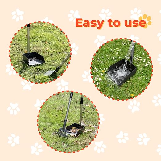 30L Dog Poop Trash Can Outside with Pooper Scooper, Inner Bucket, Stainless Steel Dustpan, Rake & Shovel, Waste Bags for Dog Poop Disposal