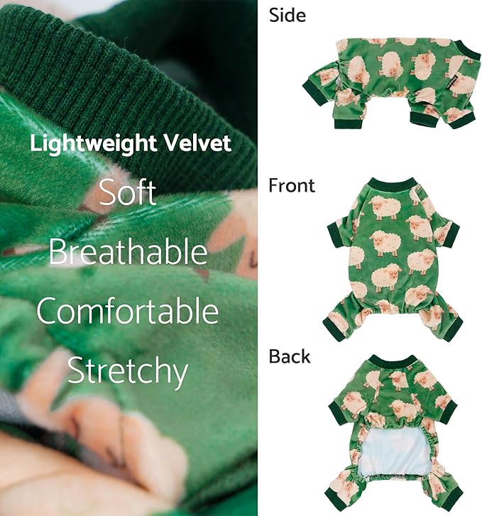 Fitwarm Funny Sheep Dog Pajamas, Warm Winter Dog Clothes for Small Dogs Boy Girl, Cozy Pet Onesie with Feet, Green, White, XS
