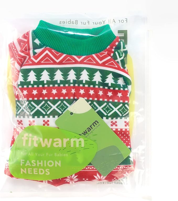 Fitwarm Dog Christmas Outfit, Dog Pajamas, Dog Winter Clothes for Small Dogs Boy Girl, Pet Ugly Sweater, Cat Costume, Red Green, Large