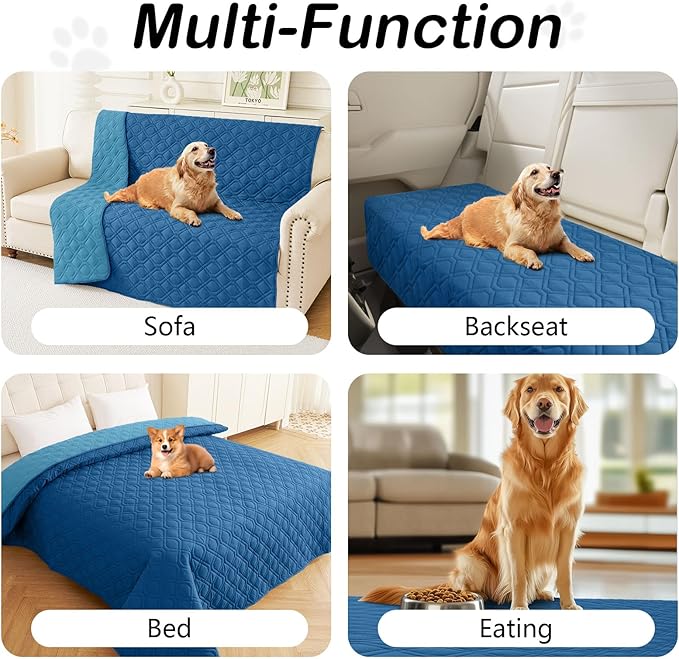 hyha Waterproof Dog Bed Blanket, Soft Pet Blankets, Waterproof Couch Cover for Dogs, Reversible Sofa Covers Washable for Furniture (40x50 Inch, Navy Blue/Blue)