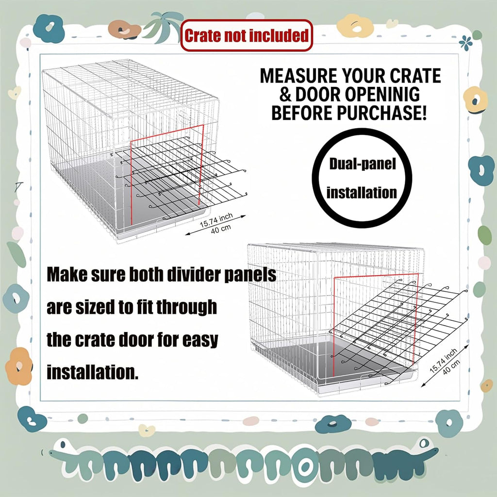Dog Crate Divider Panel 2-Pack, 20.47" H x 15.74-29.13" W, Glossy Black | Fits many wire crates, measure interior & door opening first, 20.47"H x 15.74-29.13"W glossy black metal (Crate NOT Included)