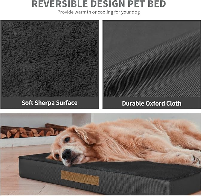 Plush Orthopedic Dog Bed for Medium Dogs & Puppies, Waterproof Dog Beds 29x18 Inch with Removable Washable Cover, Egg Crate Foam Flat Pet Mat, Black