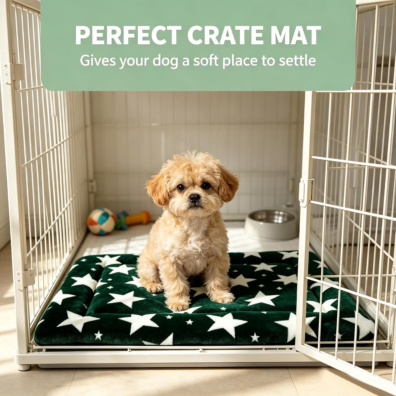 Dog Bed Mat,Reversible & Ultra Soft Kennel Pad-Machine Washable Pet Bed for Dogs & Cats-All-Weather Crate Liner for Crates,Carriers & Travel (Big Star&Green, 24.0" L x 18.0" W x 1.5" Th)