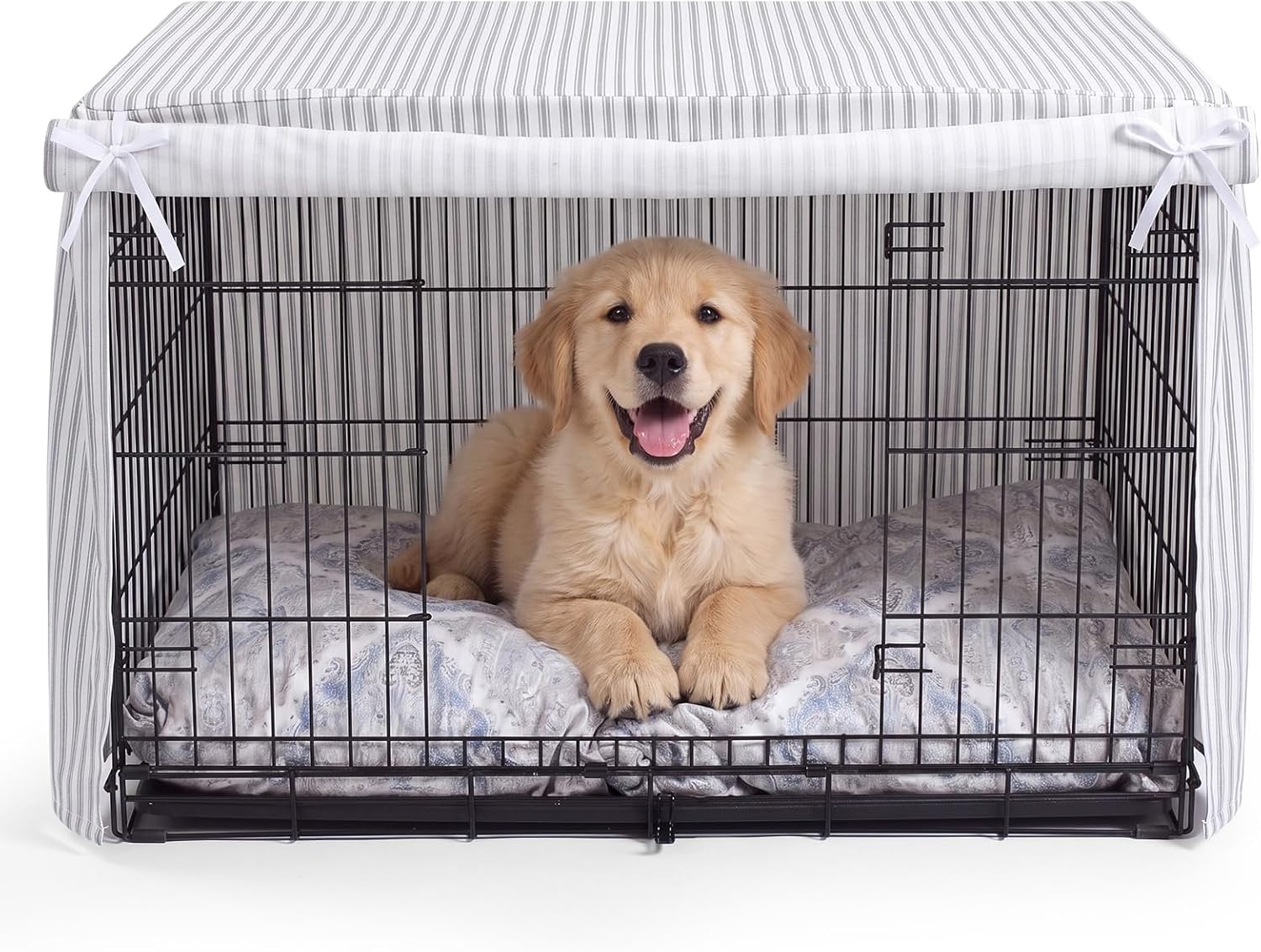 Ruffled Dog Crate Cover 36 Inches Gray Stripes Dog Crate Cover