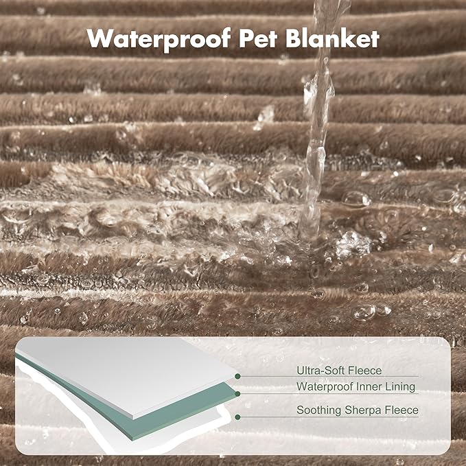 Waterproof Dog Blanket for Large Dogs - Washable Pet Throw Blanket for Couch Bed Protector, Cozy Fleece Calming Dog Blankets for Indoors & Outdoors, Brown, 50"x60"