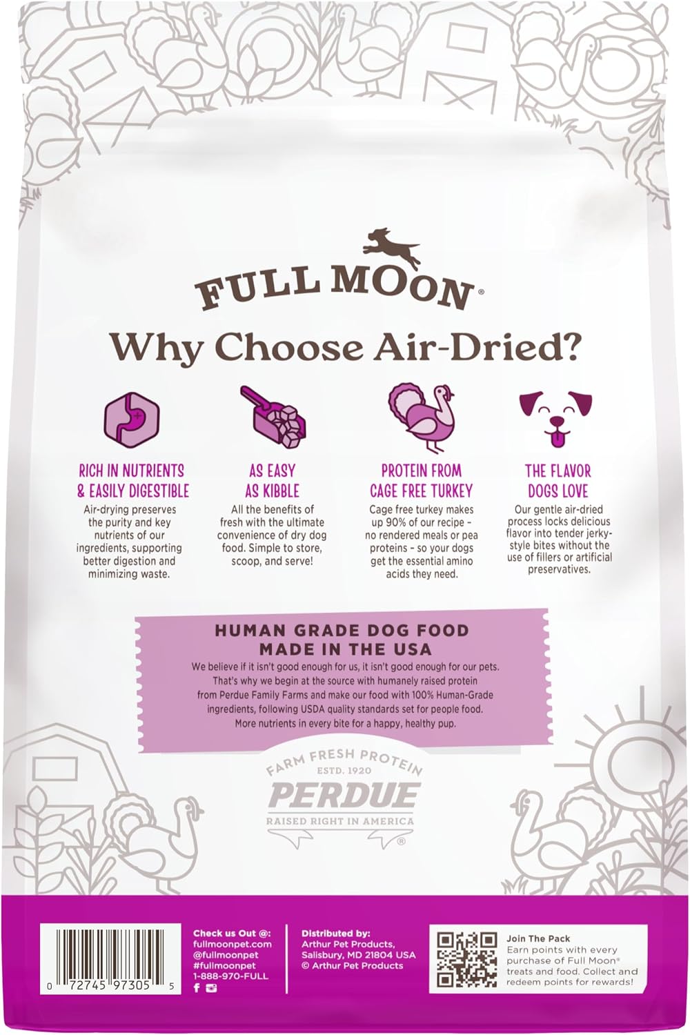 Full Moon® Pure Protein Air Dried Dog Food Homestead Turkey Recipe 2lb | Human Grade, Protein-rich, Jerky-like texture, Shelf-stable, 90% meat