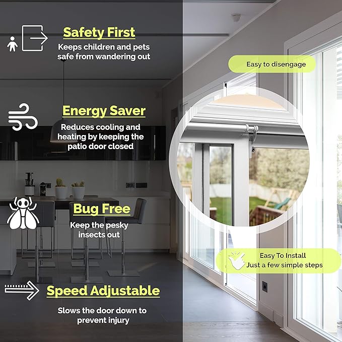 Slideback- Self Closing Sliding Patio Door Closer (Heavy Duty) for 5-6 ft Doors