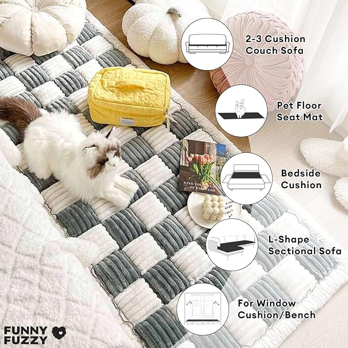 FUNNY FUZZY Pet Couch Covers for Sofa, Couch Covers for Dogs Washable Dog Couch Cover Protector Cream-Colored Furniture Sofa Covers for Dog Handmade Pure Cotton Pet Bed Mat (Grayish Blue, 27.6"×59.1")