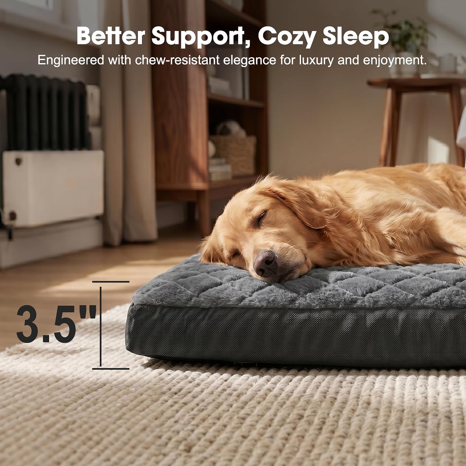 GASUR Indestructible Chew-Proof Dog Bed for Large Dogs, Durable Crate Bed | Large Sized Dog Bed for Aggressive Chewers, Waterproof & Washable Pet Couch with Removable Cover (Grey, L, 41"x27")