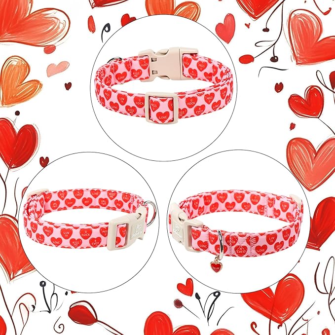Valentines Dog Collar for Medium Dogs - Valentine Red Conversation Hearts Dog Collars, Love Boy Girl Dogs Collars, Lightweight Adjustable Cute Puppy Collar with Quick-Release Buckle M