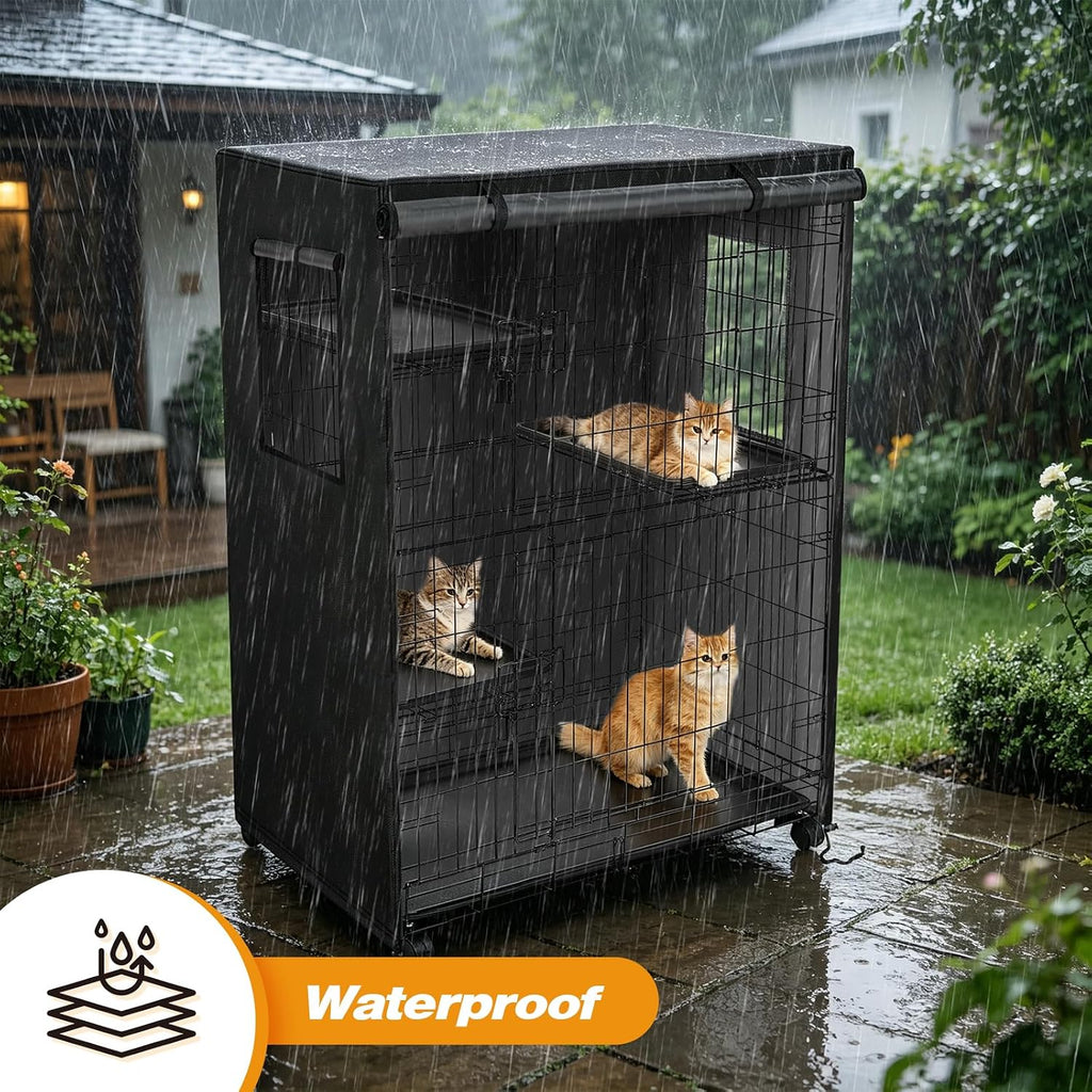Catio Cover, 37"x23.5"x50" Waterproof Cover for Amazon Basics Catio | Waterproof Cover for Outdoor Cat Enclosure, 420D Oxford Fabric Cat Cage Cover, Black, Catio Not Included
