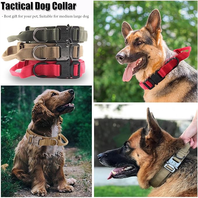 Tactical Dog Collar, Adjustable Military Training Nylon Dog Collar with Control Handle and Heavy Quick-Release Metal Buckle for Small Medium Large Dogs, Emerald Green L