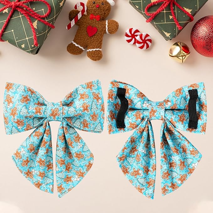 Christmas Dog Collar with Bow Tie,Adjustable Gingerbread Pet Collar,Chriatmas Puppy Bowtie Collar for Small Medium Large Dogs,L,Neck 16-24in