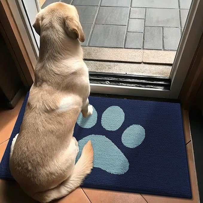 Buganda Dog Door Mat for Muddy Paws, Absorbent Dirt Trapper Non Slip Indoor Doormats, Washable Low-Profile Mat for Mud Dogs, Entryway Carpet for Inside Floor (36x24 Inches, Dark Blue)