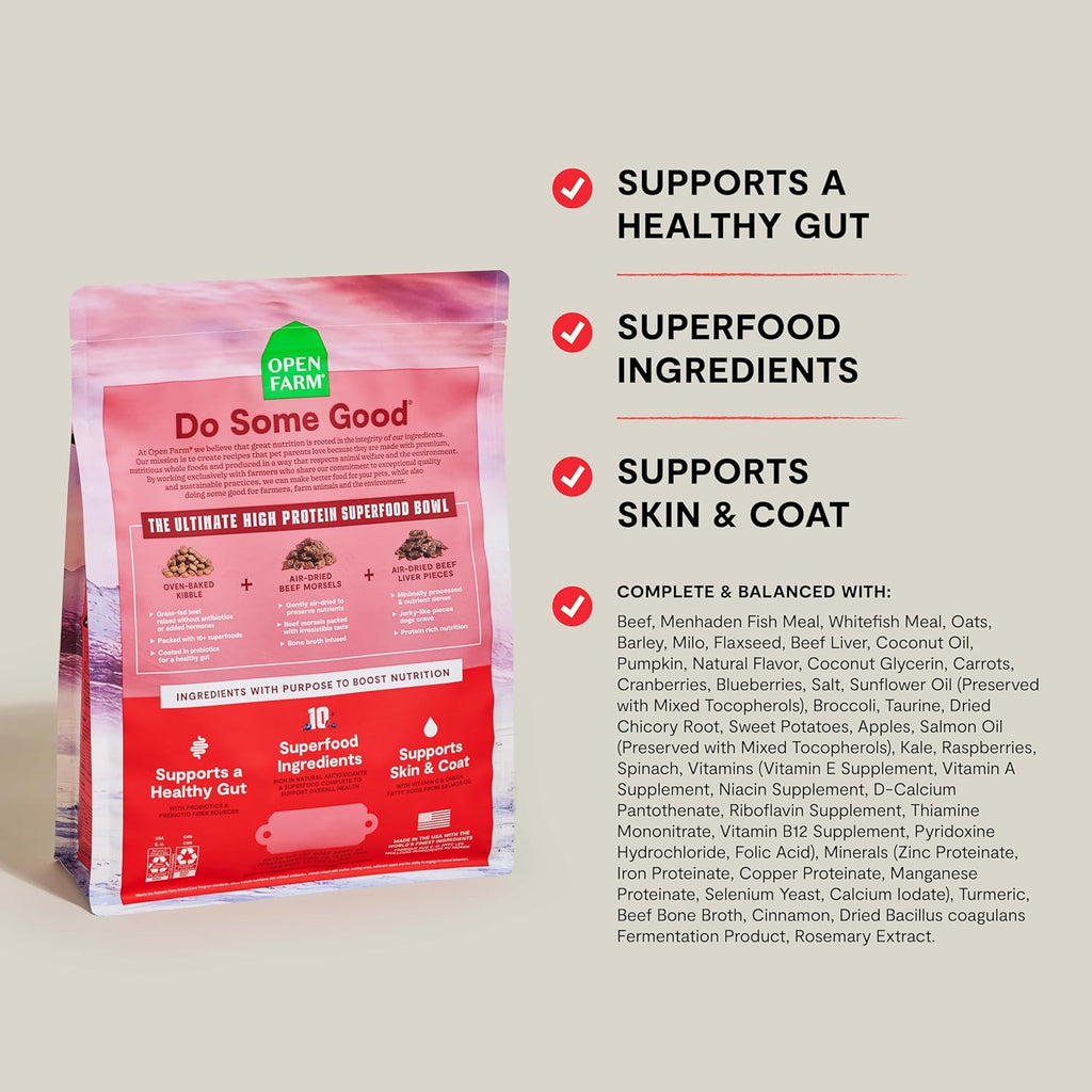 Open Farm Epic Blend Dry Dog Food, High Protein Beef Kibble, 3.5lb Bag | Air Dried Chunks, Probiotic Coated, Grain Inclusive, All Breeds and Life Stages, Traceable Ingredients, Non-GMO Superfoods.