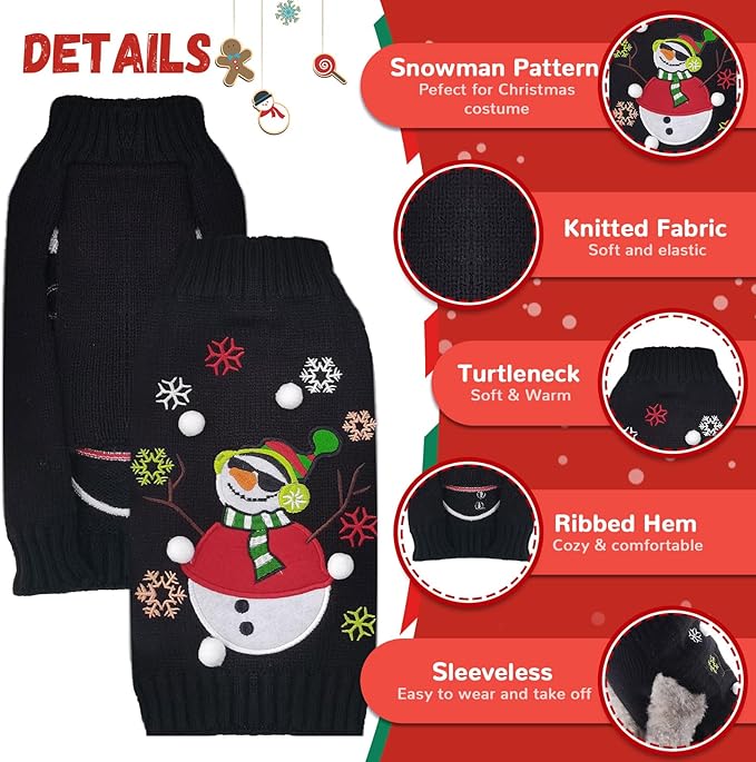 Christmas Dog Sweaters Xmas Pet Outfit Clothes Cute Black Snowman Costume Puppy Cat Knitted Jumpers (M,Black Snowman)