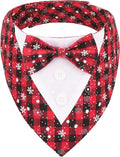 ADOGGYGO Christmas Dog Tuxedo Bandana, Red Plaid Pet Chritstmas Tux with Bowtie Adjustable Christmas Formal Costume for Small Dogs Pets (S)