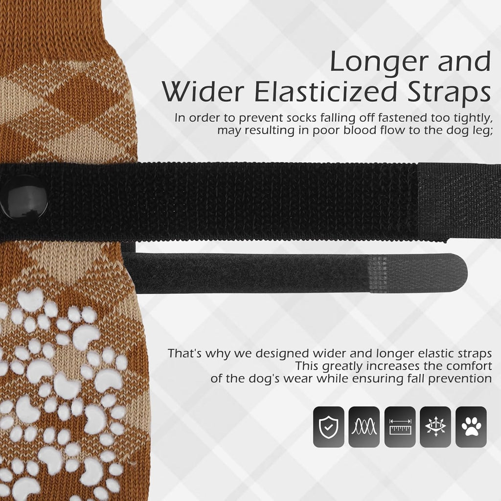 Dog Socks to Prevent Licking Paws, Dog Shoes for Hot Pavement, Anti Slip Dog Booties for Hardwood Floors, Dog Boots & Paw Protectors for Small Medium Large Senior Dogs, Khaki XL