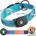 Airtag Dog Collar with Waterproof Air Tag Holder, Luminous Reflective, Soft Padded, Adjustable Nylon Pet Collar for Small Medium Large Heavy Duty Dogs,Blue, L