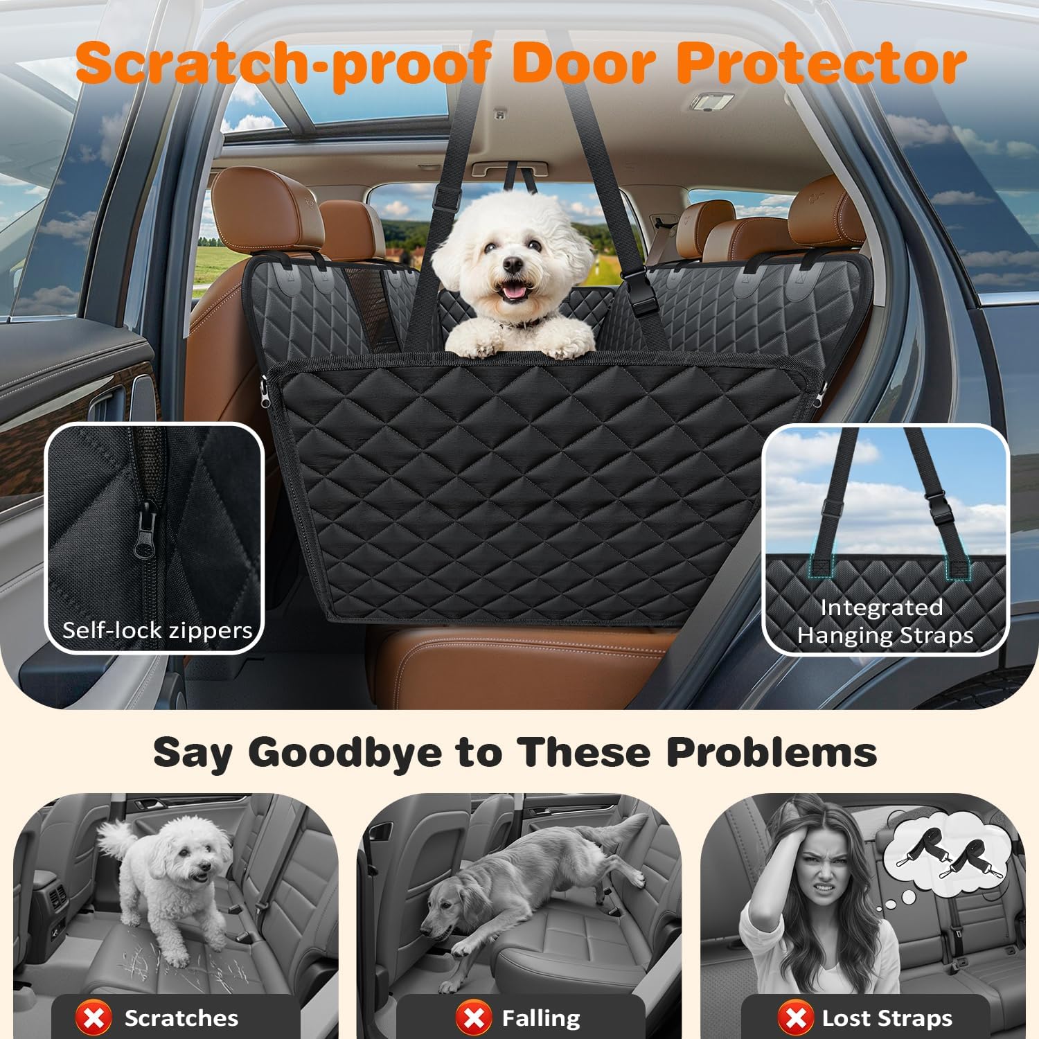 URPOWER Dog Car Seat Cover for Back Seat, Waterproof Hammock for Car & SUV | Mesh Window, Side Flaps, 600D Oxford, Scratch Resistant, Non-Slip, Easy Install, Machine Washable, Pee Pad Included