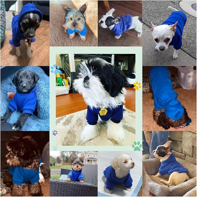 Jecikelon Winter Dog Hoodie Sweatshirts with Pockets Warm Dog Clothes for Small Dogs Chihuahua Coat Clothing Puppy Cat Custume (Dark Blue, Small)
