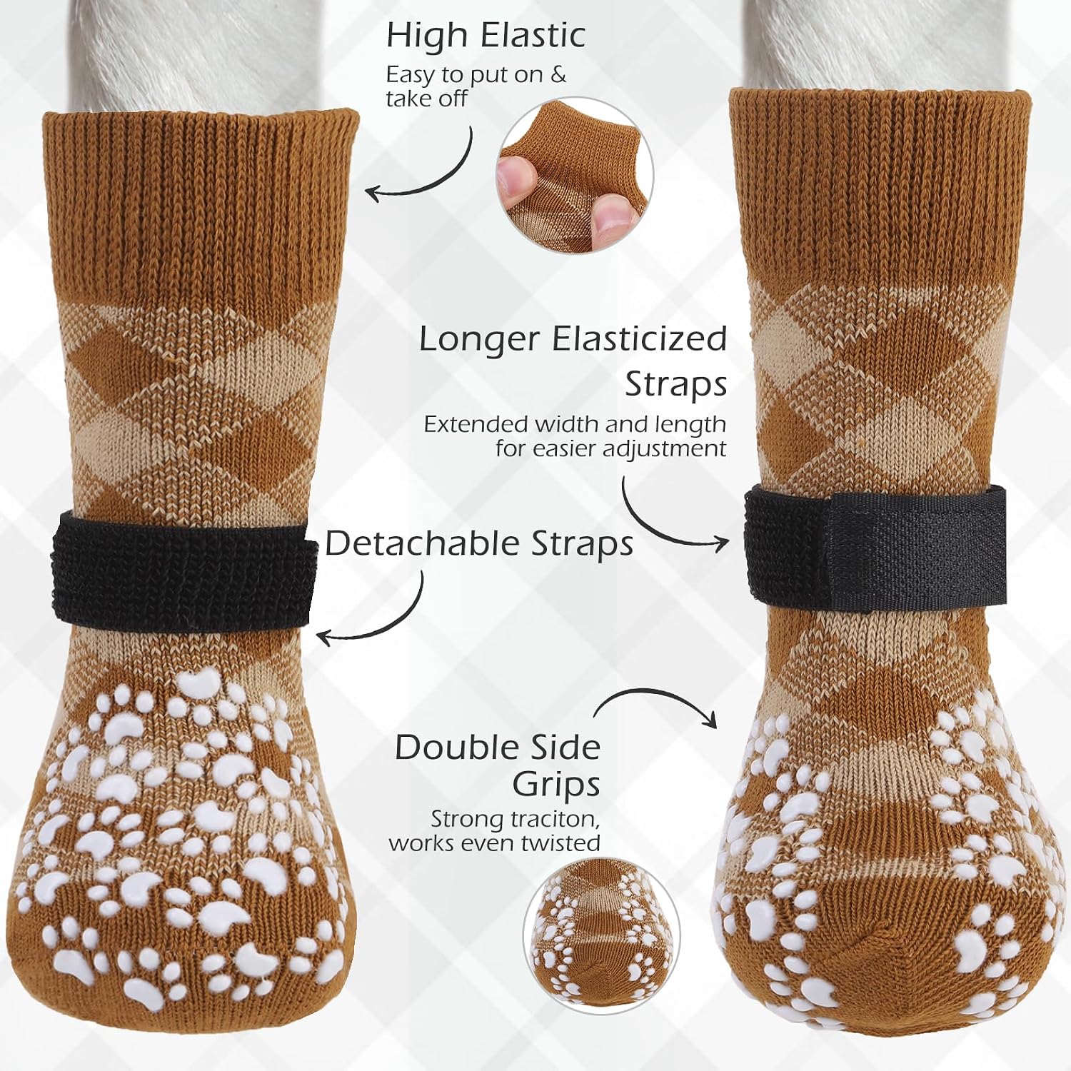 Dog Socks to Prevent Licking Paws, Dog Shoes for Hot Pavement, Anti Slip Dog Booties for Hardwood Floors, Dog Boots & Paw Protectors for Small Medium Large Senior Dogs, Khaki XL
