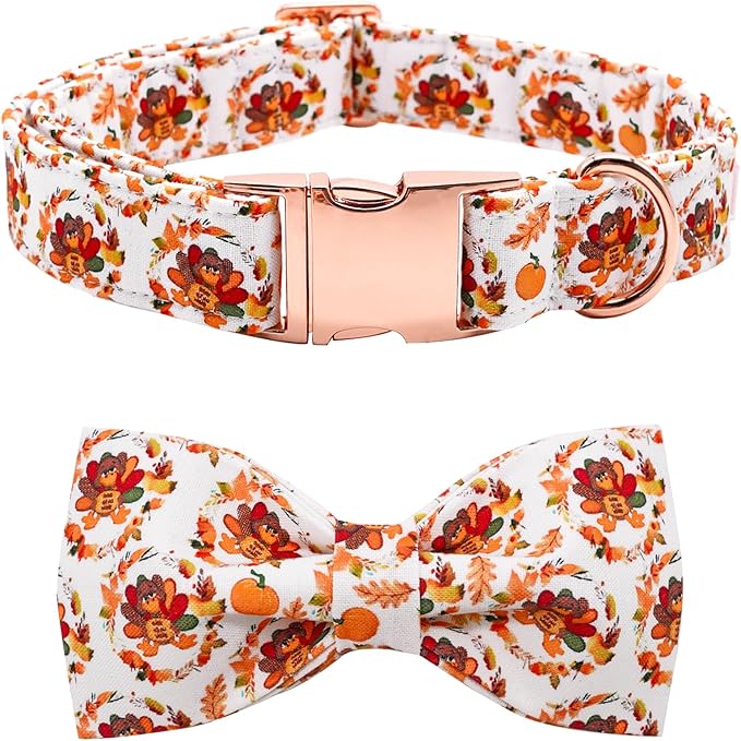 Dog Collar - Thanksgiving Turkey Bowtie Gift Soft Bow Collar with Adjustable Metal Buckle for X-Large Dogs