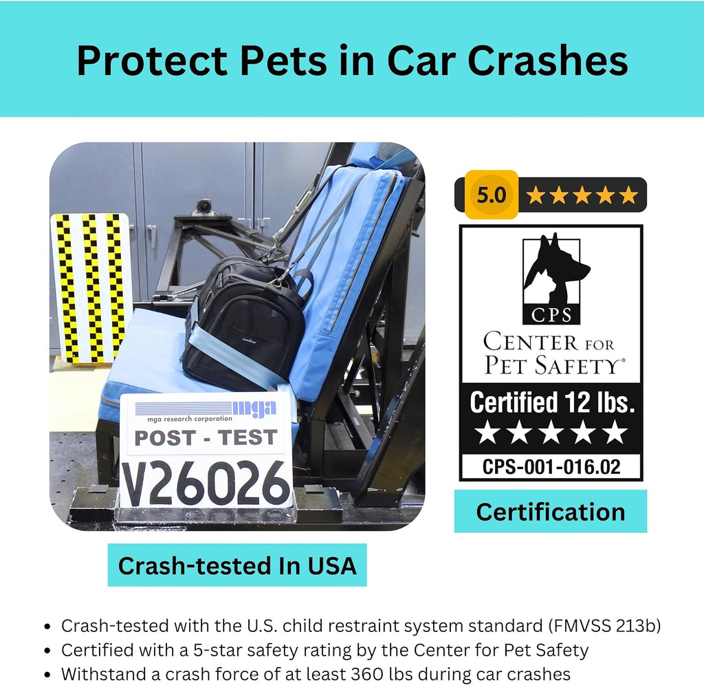 Crash-Tested Expandable Cat Carrier for Crash Protection | 2-in-1 Crash-Tested Small Dog Car Seat & Portable Pet Carrier | CPS Certified for Crash Protection & Safe Pet Travel