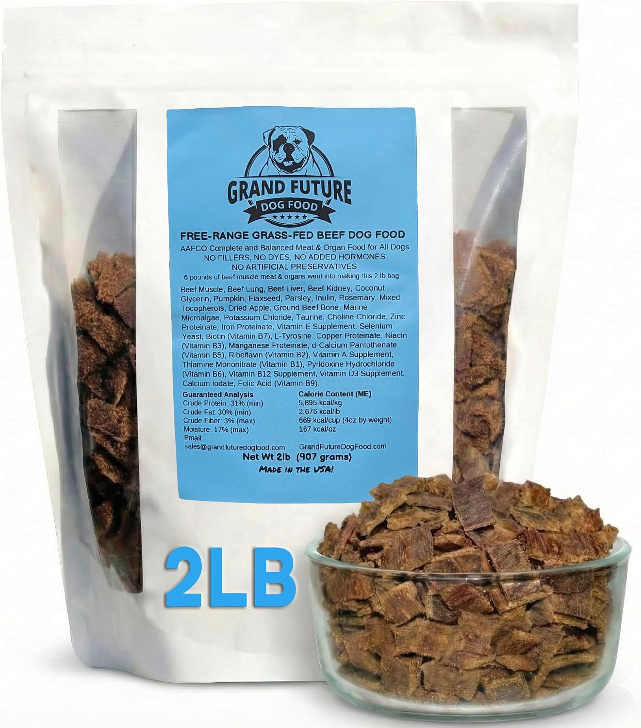 Air-Dried Dog Food - Human-Grade Grass-Fed Beef, 0% Starch, Non-GMO Safe Raw Alternative, Grain-Free, No Fillers, Complete & Balanced for All Life Stages, Made in USA (2 lb Bag)