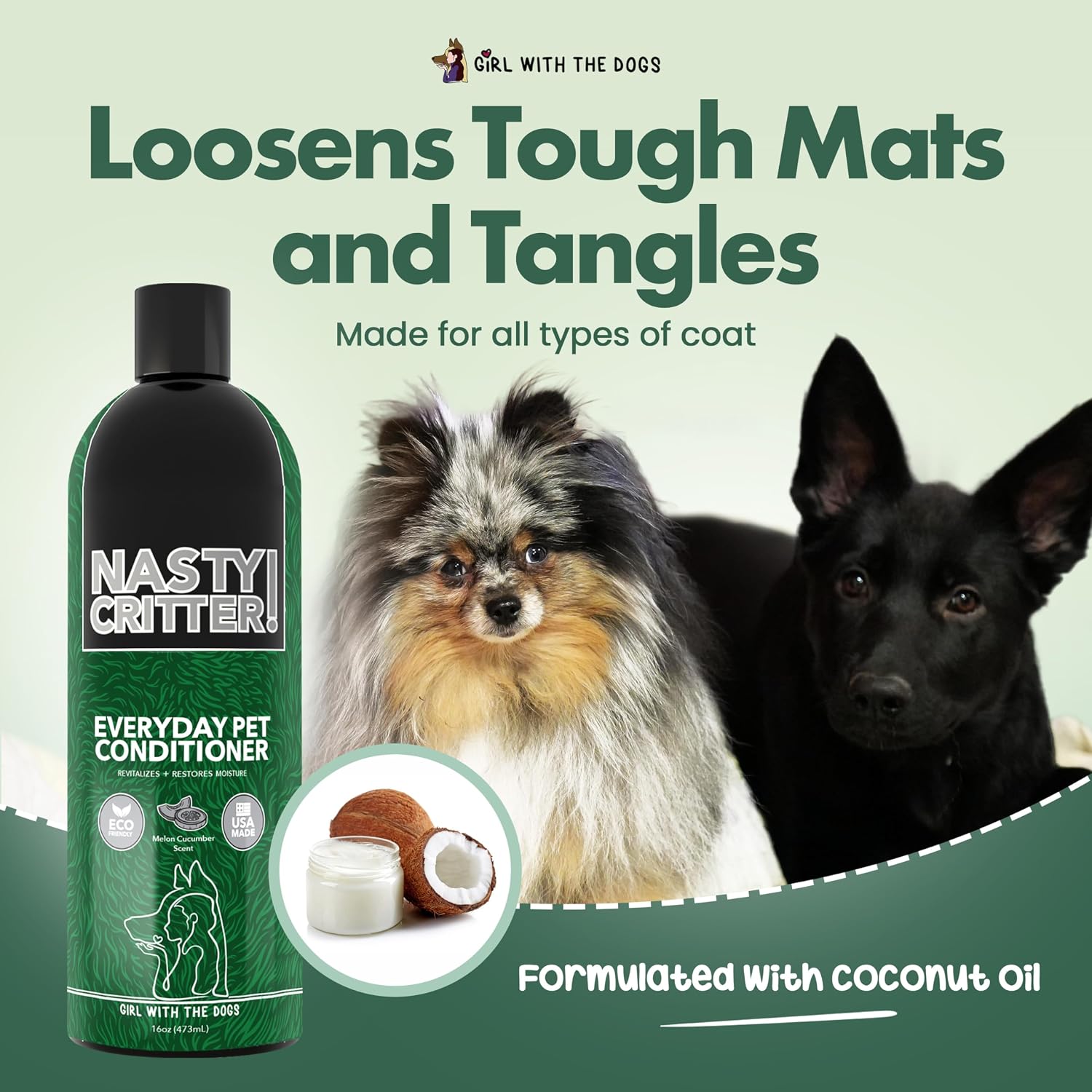 Nasty Critter! by Girl With The Dogs - Made in USA - Everyday Deep Cleaning Dog Conditioner for 8 Weeks and Up, 16 oz