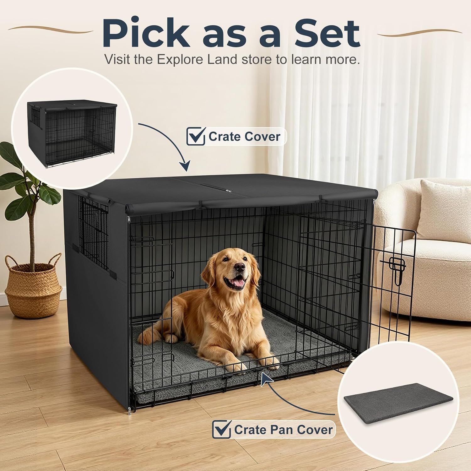 Explore Land Dog Crate Pan Cover with Softer Fluffy Top for 42 inch Pet Cage | Machine Washable, Enclosure Cover for 42"Crate