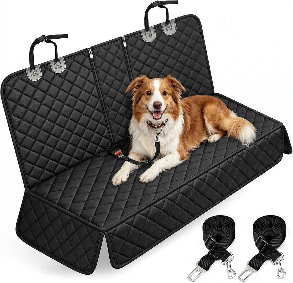 Yuntec Dog Car Seat Cover for Back Seat Pet Seat Cover (55” Width) - Black | Waterproof Rear Seat Protector Scratchproof Back Car Seat Cover fits Middle Armrest for Cars Suvs Truck