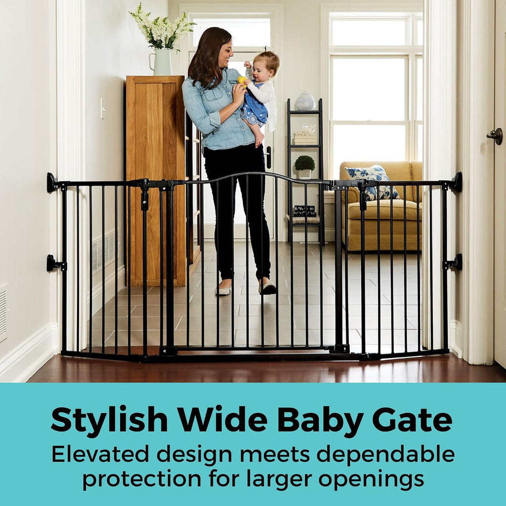 Toddleroo by North States - Deluxe Décor Universal Fit Safety Gate: Hardware Mounted Extra Wide Metal Baby Gate with Tall Baseboard Mounts, Adjustable Child Gate; 38.3" to 72" Wide; 30" Tall; Black
