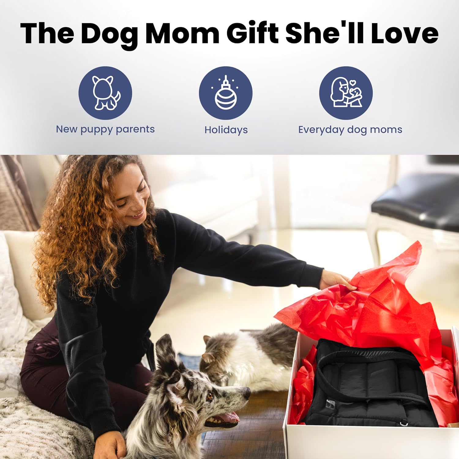 Puffer Dog Travel Bag for Dog Moms, Diaper Bag with Travel Bowls | 2 BPA-Free Collapsible Bowls, 2 Pet Food Containers, 9 Pockets, Everyday Puffer Bag Works With or Without Your Dog, Black
