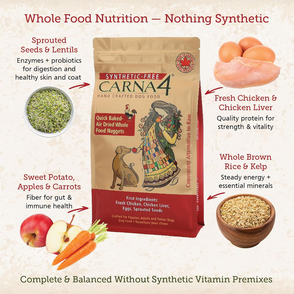 CARNA4 Air Dried Dog Food, Chicken Recipe, 6 Pound | Real Chicken, Liver, Whole Eggs & Sprouted Seeds, Quick-Baked & Never Extruded, No Synthetic Vitamins or Minerals
