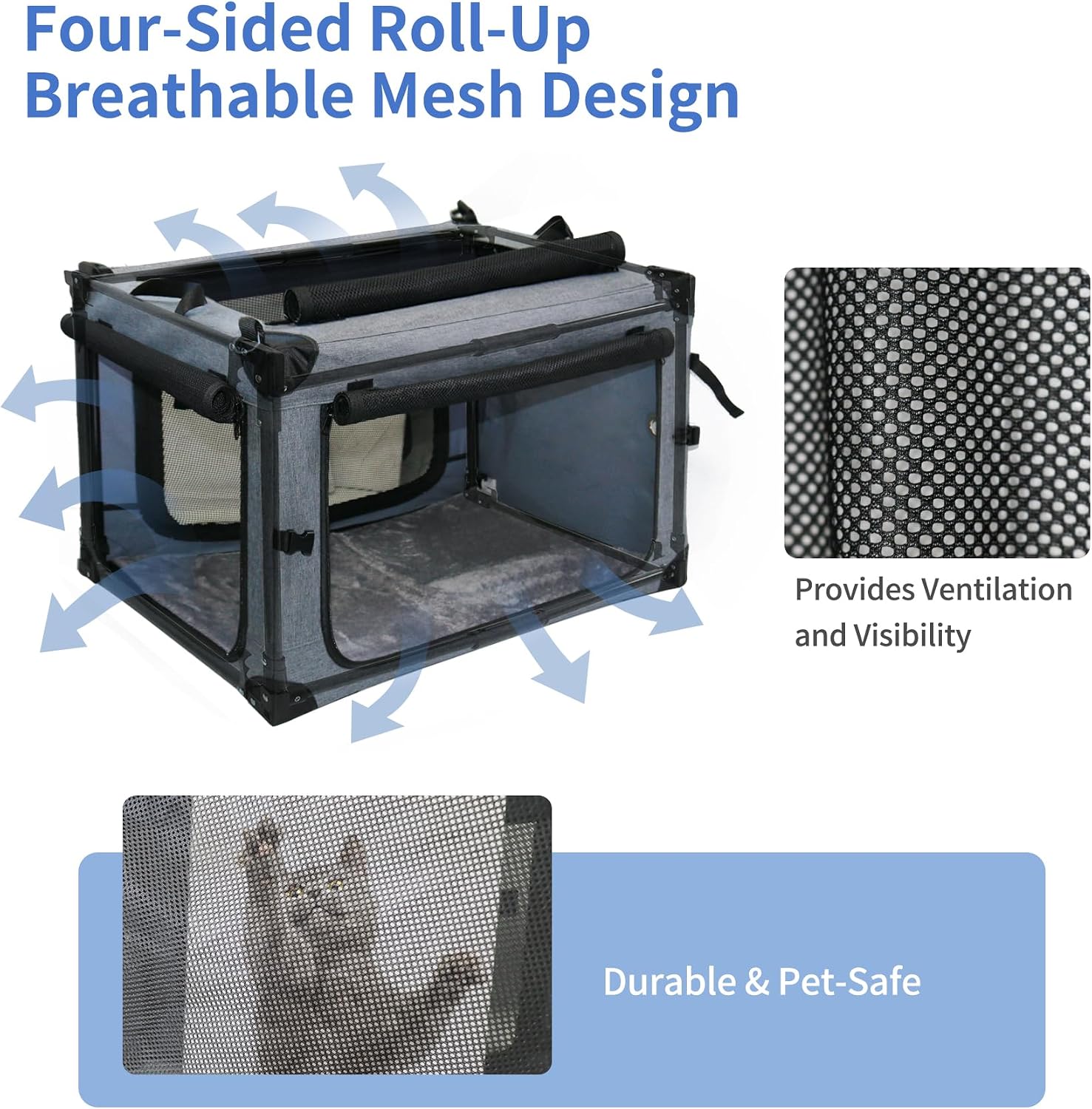 NEZUC Collapsible Dog Crates for Large Dogs Portable Soft Sided Travel Dog Carrier for Indoor & Outdoor, 4-Door Foldable Pet Kennel with Durable Mesh Windows (Gray, 24.0" L x 17.0" W x 17.0")
