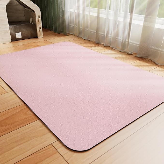 Dog Food Mat - Absorbent Cat Mat for Food and Water, No Stains Pet Feeding Bowl Mat, Easy to Clean Pet Placemats, Quick Dry Dog Water Dispenser Mat for Messy Drinkers | Pink 18"x34"
