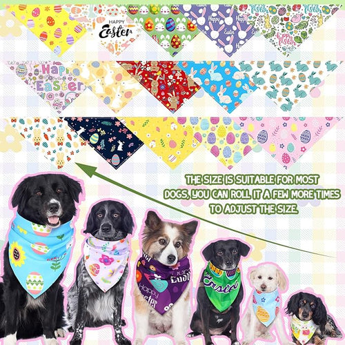 150 Pcs Easter Dog Bandanas Bulk Pet Bibs Colorful Triangle Scarf Pet Bandanas for Medium Large Dogs Easter Festival Spring Summer Birthday Costume Decor