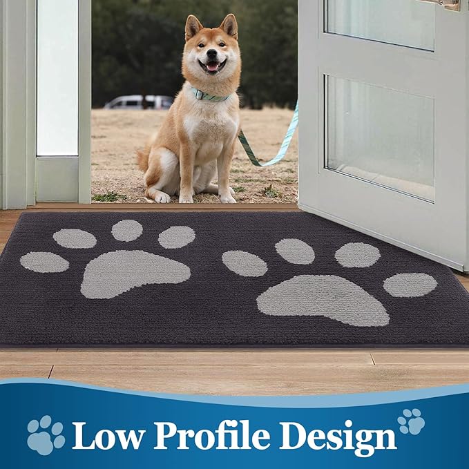 Buganda Dog Door Mat for Muddy Paws, Absorbent Dirt Trapper Washable Indoor Doormats, Non Slip Low-Profile Mud Mat for Dogs, Front Entrance Doormat for Inside Floor (47x20 Inches, Dark Grey)