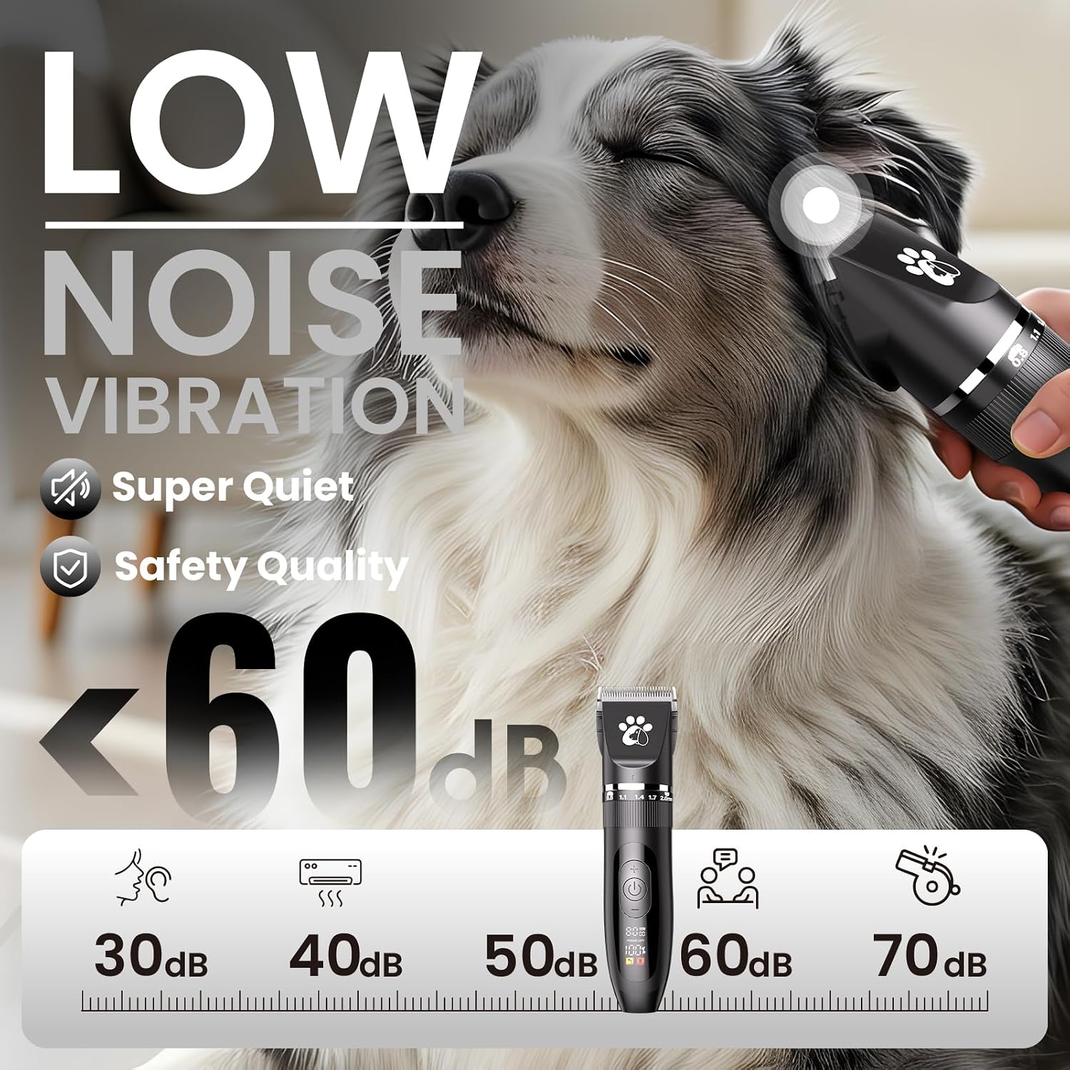 Coldspot Dog Clippers for Grooming, 3-Speed Low Noise Cordless Pet Grooming Kits with Ceramic Blades & LED Display for Dogs Cats Full Coat Hair