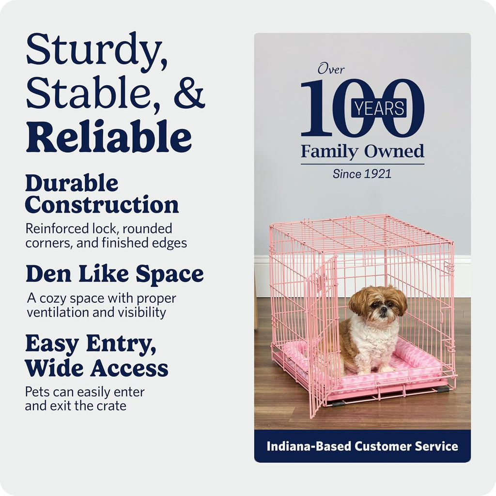 MidWest Homes for Pets 24-Inch Pink Fashion iCrate for Small Breeds, 12-20 lbs, Single Door Folding Dog Crate with Divider Panel, Leak-Proof Tray & Secure Latch, Portable, Durable & Easy to Assemble