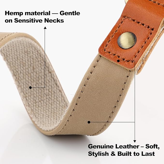 Plutus Pet Genuine Leather & Hemp Dog Collar – Adjustable Heavy Duty Pet Collar with Quick Release Metal Buckle, Soft & Stylish for Puppy and Small, Medium, Large Dogs (Beige, M)