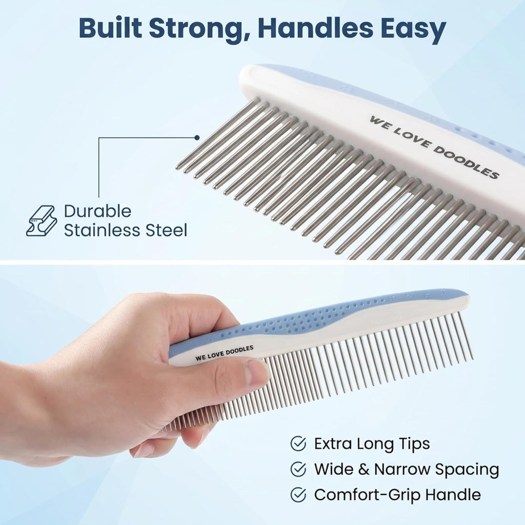 Metal Comb for Dogs, Dog Grooming Detangler Combs For Matted Hair, 2 Pack | Best Comb for Golden Doodles & Poodles, For Dematting & Detangling Pets And Cats, Fine Tooth Stainless Steel Greyhound Comb