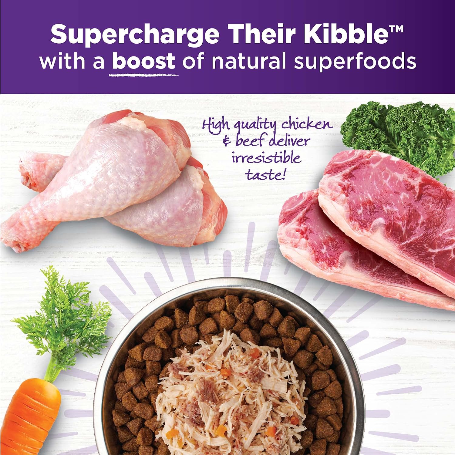 Wellness Bowl Boosters Simply Shreds Wet Dog Food Topper for Small, Medium, and Large Breeds, Grain Free, Natural, Beef and Carrots Recipe, 2.8 oz, Pack of 12 Pouches
