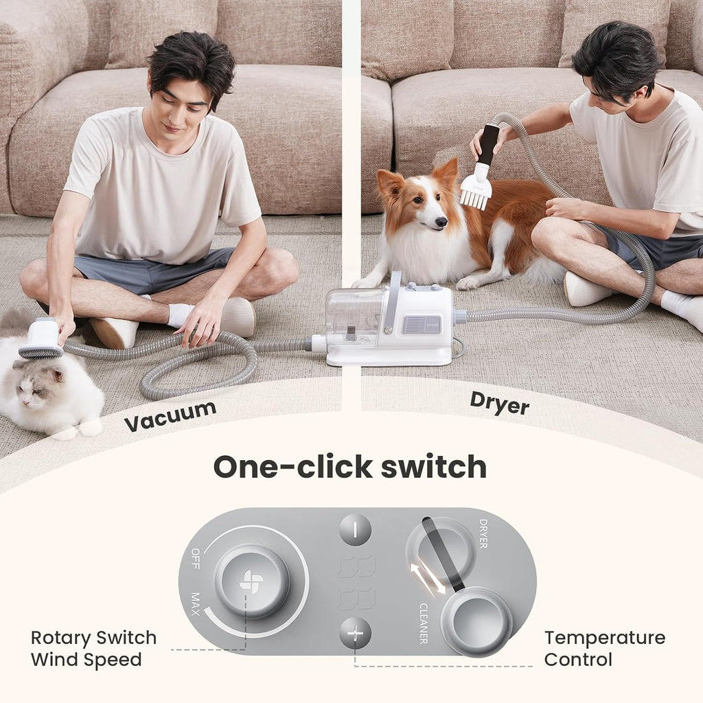 Pecute 7-in-1 Dog Grooming Vacuum & Dryer for Heavy Shedding | 10000Pa suction, adj suction & temp, home & salon use, 55dB low noise, 1.7L dust cup, reduces flying hair, easy cleanup
